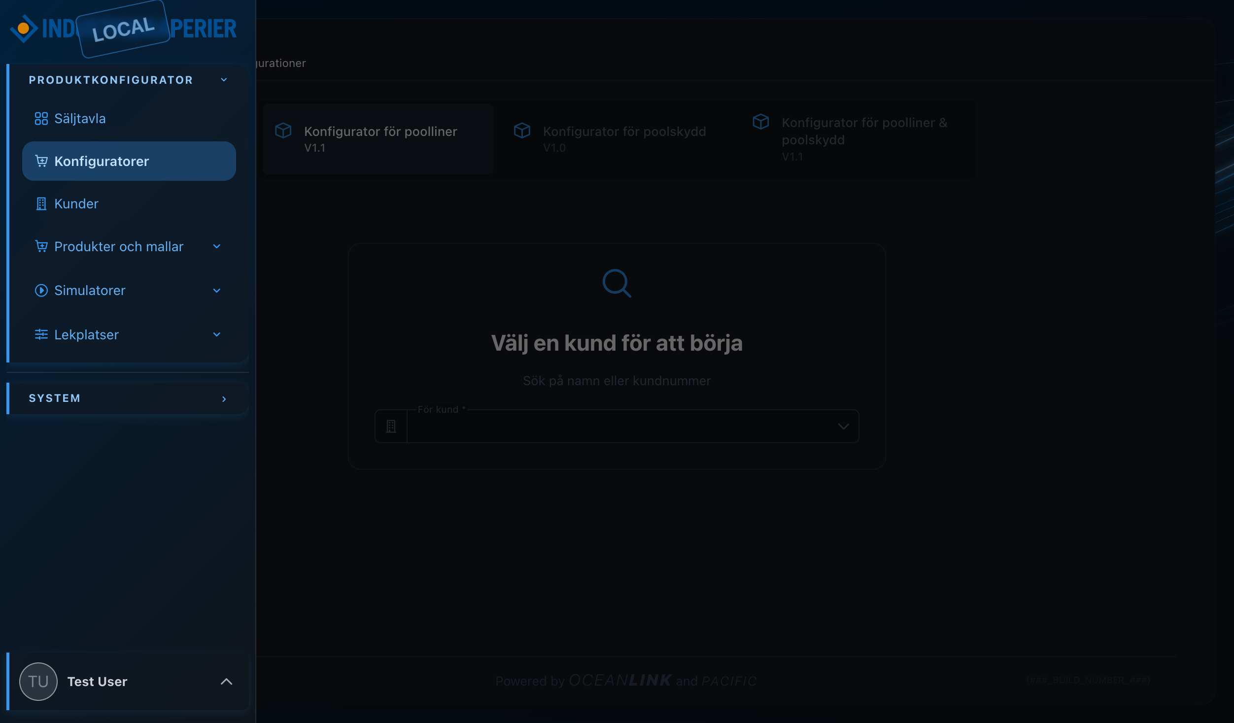 Oceanlink lista över produktkonfiguratorer